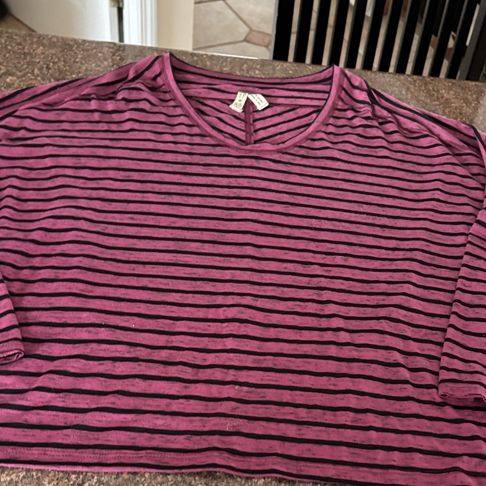 We The Free Purple Black Striped Tee-XS
